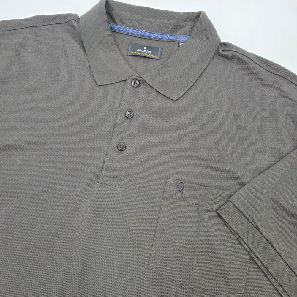 RAGMAN MY FAVORITE POLO SHIRT MENS 4XL GRAY POCKET PREPPY CLASSIC HERREN PIMA